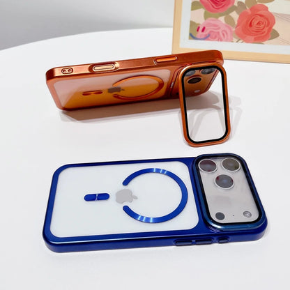 Luxury Lens Protect Stand Holder Bracke Clear Phone Case For iPhone 17 Pro Max 17 Pro Large Window Shockproof Armor Bumper Cover