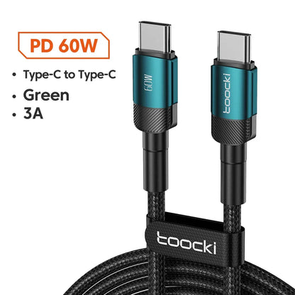 Toocki 100W Type C to USB C Cable PD 3.0 Quick Charge 4.0 Fast Charging Type C to Type C for iPhone 15 Macbook Samsung Xiaomi - Urbizia