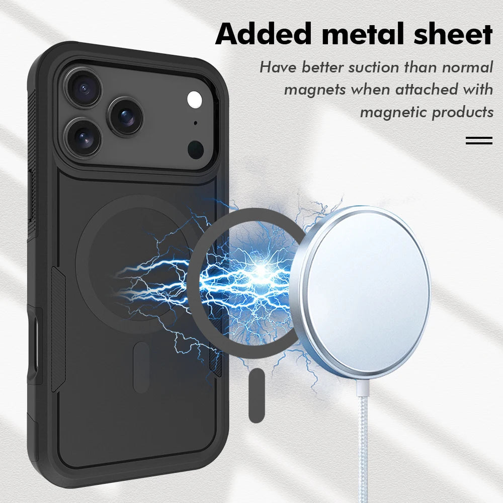 Premium 2IN1 Heavy Armor Magnetic Charging Case for iPhone 18 17 Air 16 15 14 Plus 13 12 Pro Max Shockproof Matte Protect Cover