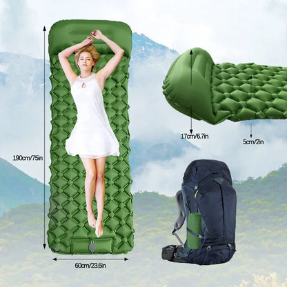 Ultralight Inflatable Camping Sleeping Pad With Built‑In Pump Pillow - Urbizia