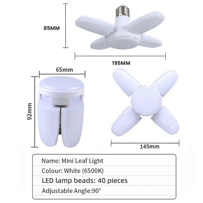 E27 Fan Shape Foldable 40LEDs Bulb AC220V/110V Deformation for Home Ceiling Lights Warehouse and Garage White Light 6500K Bulb - Urbizia