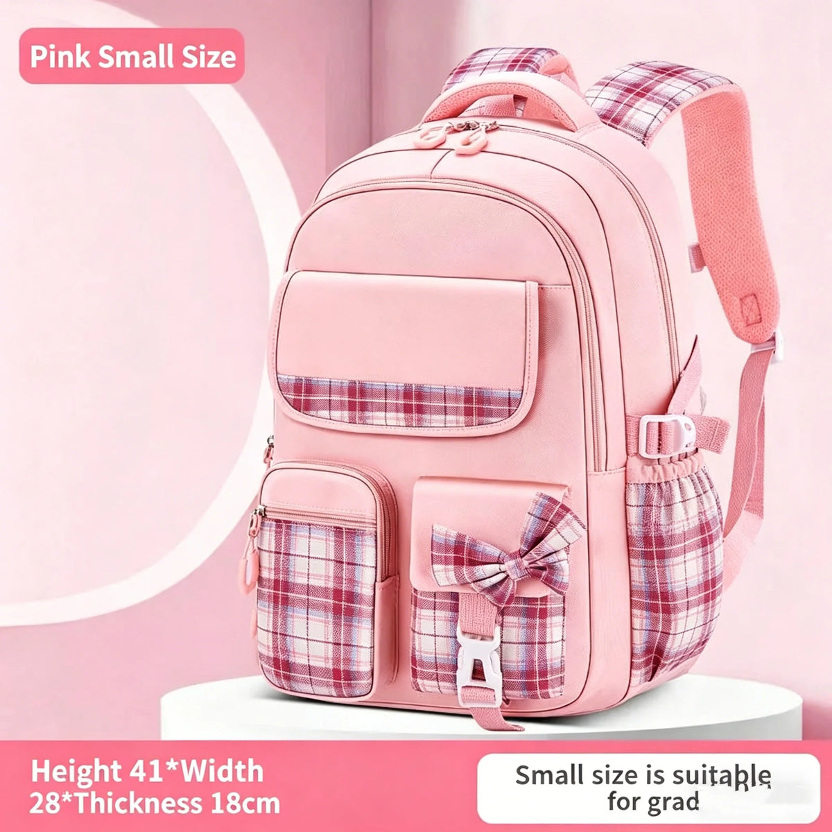 Protecting The Spine Ergonomics Elementary School Students Girls Checkered Backpack Large Capacity Lightweight Waterproof