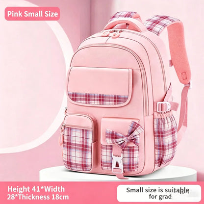 Protecting The Spine Ergonomics Elementary School Students Girls Checkered Backpack Large Capacity Lightweight Waterproof