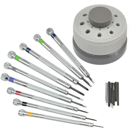 9 in 1 Precision Screwdriver Set with 9 Extra Blades, Rotating Stand for Watch Eyeglass Electronics Repair Tools
