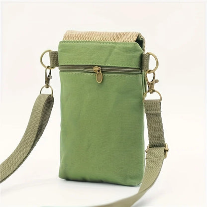Solid Color Canvas 3 Layer Crossbody Cell Phone Bag Simple Cloth Women's Bag Fashion Satchel Shoulder Coin Purse