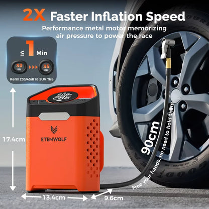 ETENWOLF V3 Portable Tire Inflator Pump 160 PSI Car Compressor 100% Duty Cycle Tire Inflator Pump 7800mAh Air Pump For Cars Motorcycles Bicycles Power Bank