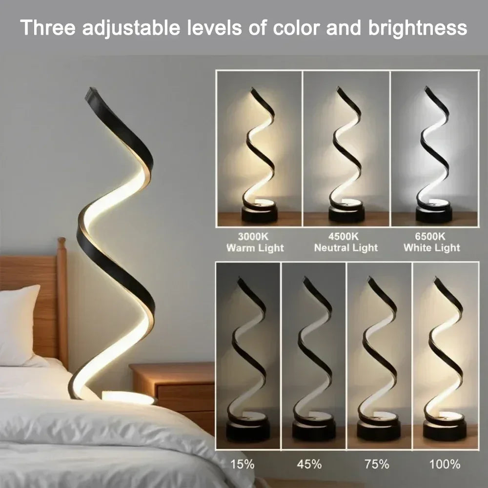 LED spiral dimmable table lamp suitable for living room bedroom study adjustable brightness bedside lamp for office and home use - Urbizia
