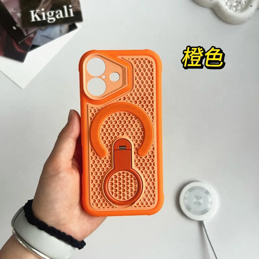 Invisible Support Bracket Cooling Heat Dissipation Phone Case for IPhone 18 Pro 17 16 15 14 13 Pro Max Breathable Magnetic Cover