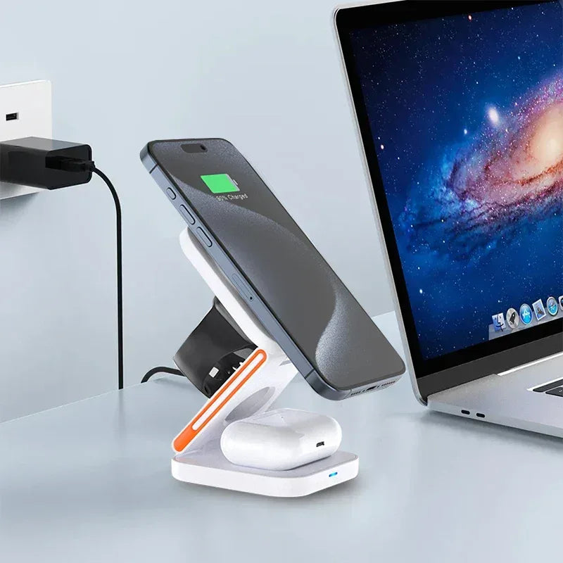 3 in 1 Foldable Charging Station Fast Magnetic Wireless Charger Stand for iPhone 17 16 15 14 13 12 Apple Watch 8 7 6 Airpods Pro - Urbizia