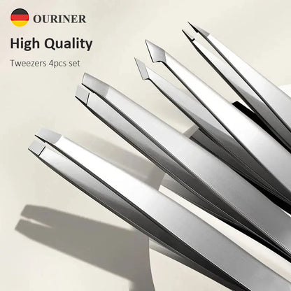 Ouriner 4‑Piece Stainless Steel Eyebrow Tweezers Set