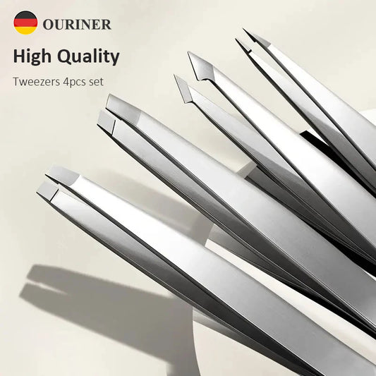 Ouriner 4‑Piece Stainless Steel Eyebrow Tweezers Set