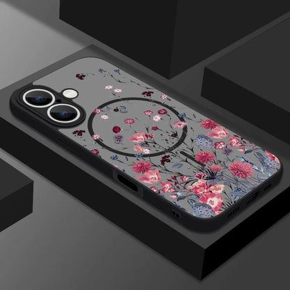 Translucent Matte Floral MagSafe Case for iPhone Series