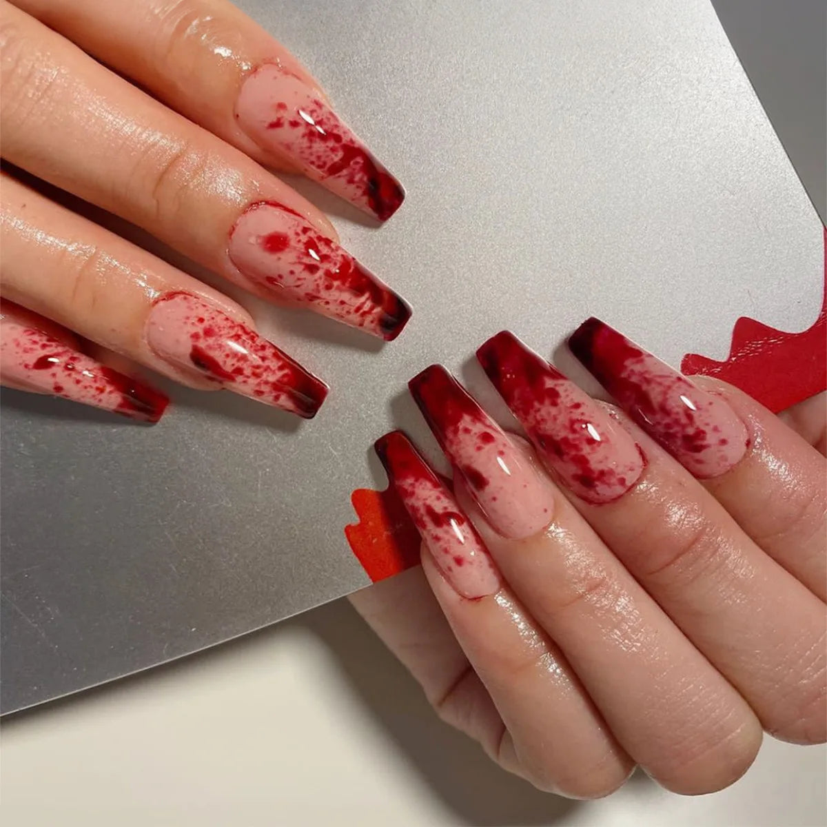24Pcs Halloween Spider Fake Nails – Printed French Coffin Ballet Press-on Nails