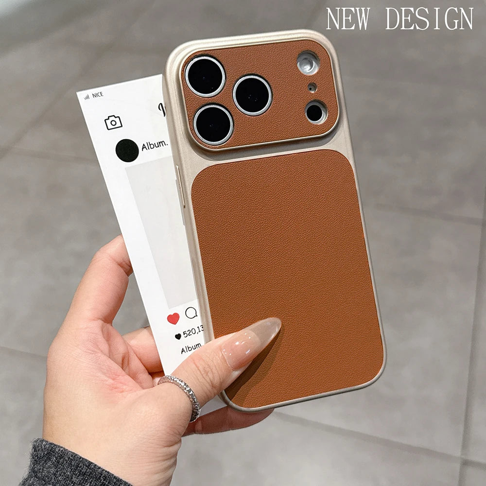 Luxury Matte Leather Texture Phone Case For iPhone 17 16 15 14 13 Pro Max 16 Plus 17Pro Air Camera Protection Shockproof Cover