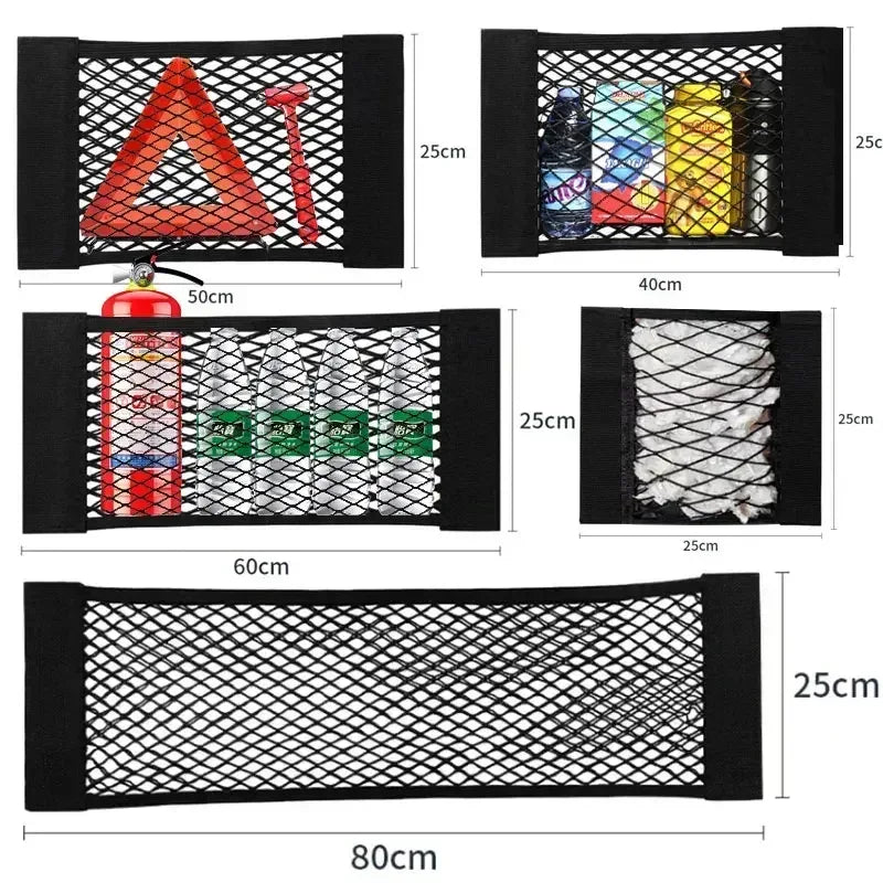 Car Storage Net Stretchable Mesh Pocket Net Magic Elastic Sticker Universal Rear Mesh Trunk Seat Bag Pocket Cage Auto Organizer - Urbizia