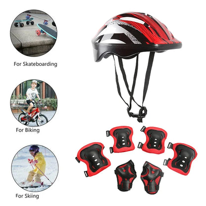 7Pcs/Set Kids Protective Gear Set Boys Girls Adjustable Size Helmet with Knee Pads Elbow Pads Wrist Guards for Cycling Scooter