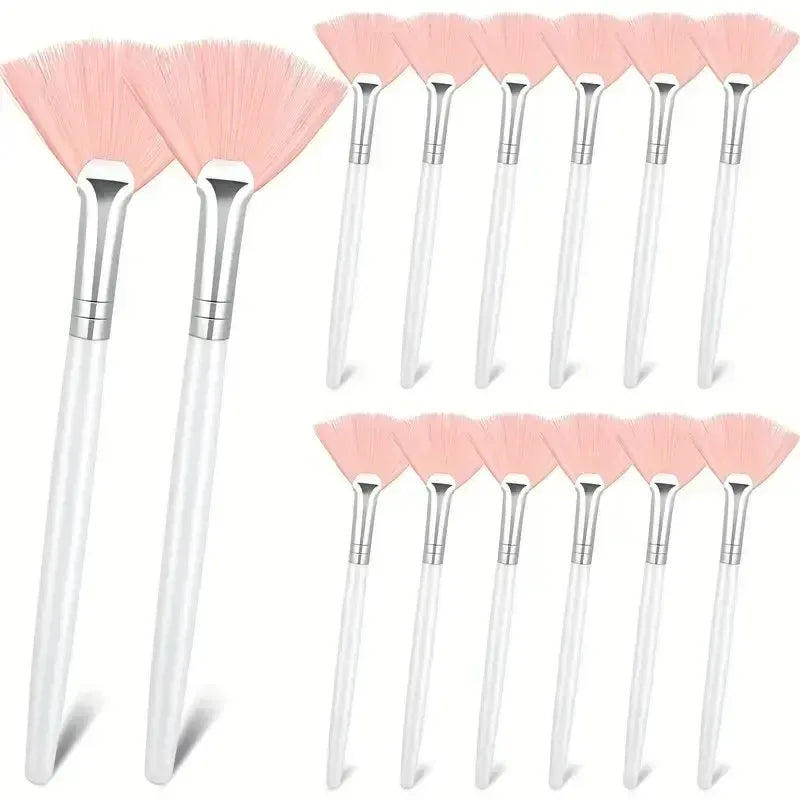 3/6/12pcs Practical Facial Brushes Fan Shape Brush Flat Head Face Mask Applicator Soft Portable Mask Brushes Cosmetic Tools - Urbizia