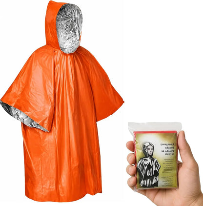 Emergency Rain Poncho Kit Waterproof Hooded Raincoat Portable Rain Cover With Pouch Whistle Carabiner For Camping Hiking
