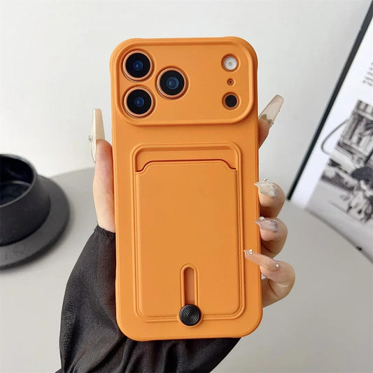 Push Card Bag Slot Holder Wallet Phone Case for IPhone Air 17 16 15 Plus 14 13 12 11 Pro Max XS Shockproof Soft Silicone Cover
