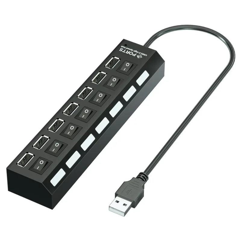 7-Port USB Hub Splitter with Individual Switch