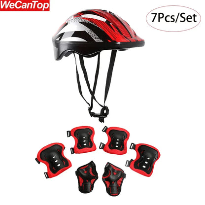 7Pcs/Set Kids Protective Gear Set Boys Girls Adjustable Size Helmet with Knee Pads Elbow Pads Wrist Guards for Cycling Scooter