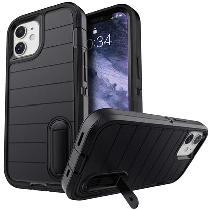 For iPhone 11 12 13 14 15 16 Plus Pro Max Case Heavy Duty Shockproof Hybrid Rugged Kickstand Cover Black