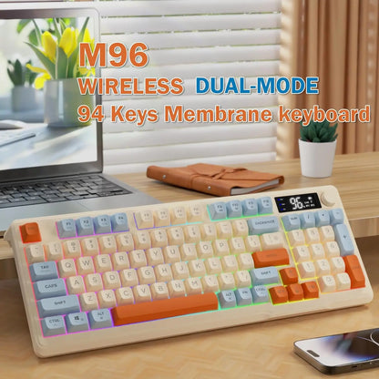 ZIYOU LANG M96 Wireless Gaming Keyboard with Display Screen & Knob, Bluetooth/2.4GHz Quiet Membrane Keyboard, 3000mAh Rechargeable