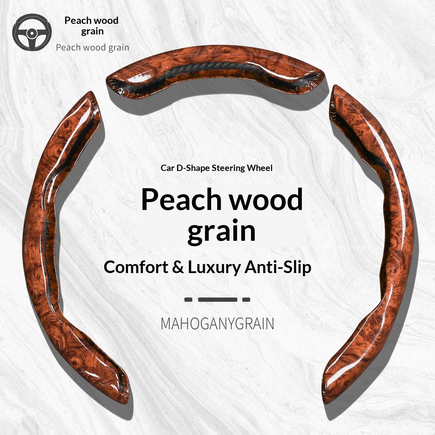 2pcs/3pcs Segmented Peach Wood Texture Universal Steering Wheel Cover Car Interior Accessories Practical Driving Tools Simple