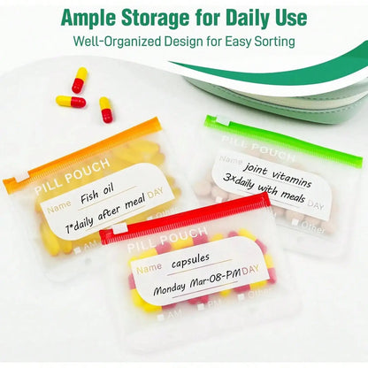 Waterproof Zipper Medicine Pouches Set, 14 Color Designs Weekly Organizer For Daily Supplement Storage