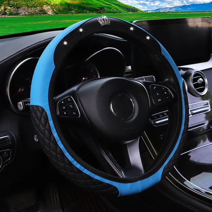 Pu leather diamond-encrusted crown Blingbling car rimless steering wheel cover suitable for 14.5 - 15 inch car accessories