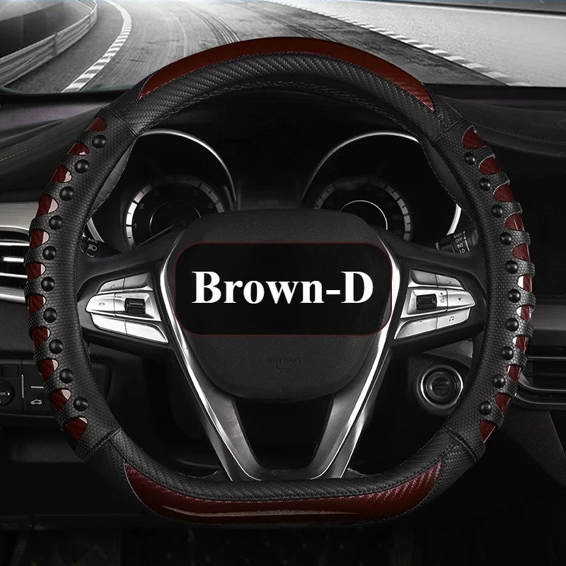 Carbon Fiber Leather Auto Steering Wheel Cover Universal Non Slip Steering Wheel Covers Car Accessories Interior Steering Covers