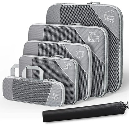6PCS Travel Compressed Packing Cubes Storage Organizer Set With Shoe Bag Mesh Visual Luggage Portable Lightweight Suitcase Bag