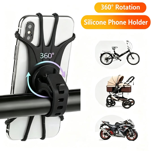  360 Rotatable Mobile Phone Bicycle Motorcycle Holder Silicone Bracket Support Silicone Pull Type Safe Mount For AllPhone Stand