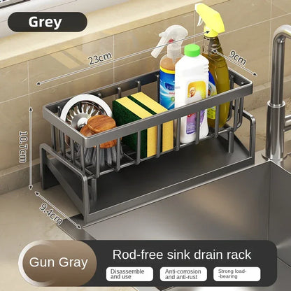 Kitchen Sink Drain Rack No-Drill Storage Shelf
