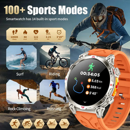 Military Grade Smart Watch Men GPS Compass Altimeter Clock 1.56" AMOLED 5ATM Waterproof Sport Fitness Tracker BT Call Smartwatch - Urbizia