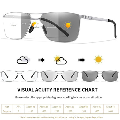 Metal Anti-Blue Light Photochromic Reading glasses Rectangular Eyewear Frame Presbyopic Unisex Surf Internet Read magazines