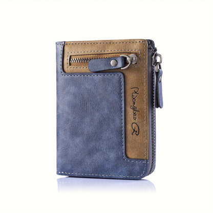 Men's Retro Short Wallet Multifunctional Fashion Zipper PU Leather Coin Purse High Quality Credit Card Holder Ideal Gift For Men