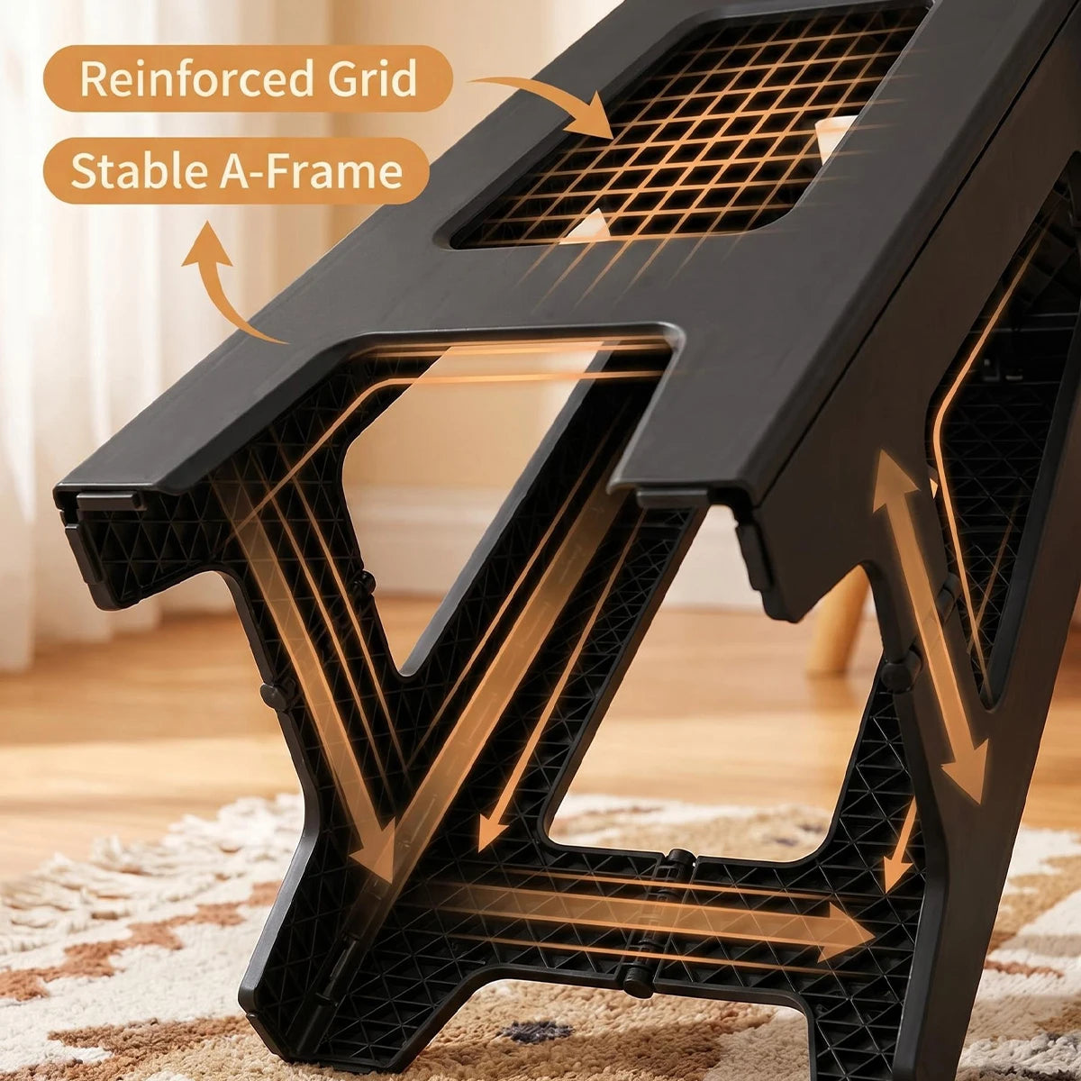 Foldable Stool Chair, 17.5inch Tall Folding Seat , Plastic Foldable Stool for Sitting, Portable Compact Folding Chair for Home Outdoor Camping, Black
