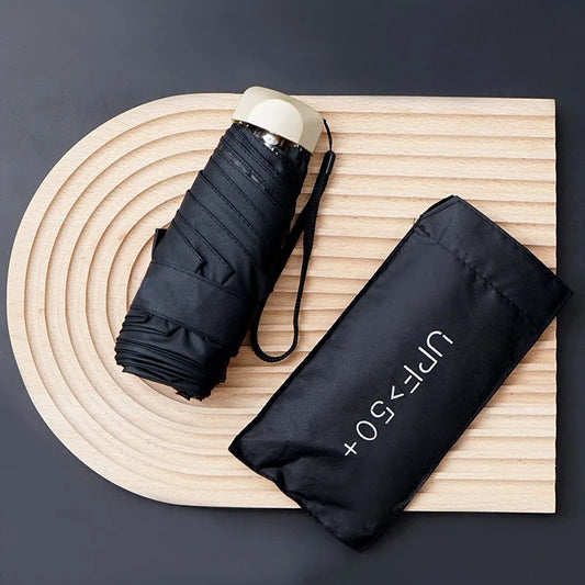 UPF50+ Mini Flat 5-Fold Umbrella, Portable Pocket UV Protection Sun & Rain Umbrella for Women