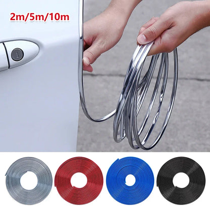 2/5/10M Chrome Car Door Edge Protection Strip Auto Door Anti Collision Strip Door Moldings Trim Adhesive Scratch Protector
