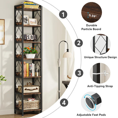Tribesigns 78.7 Inch Extra Tall Narrow Bookshelf, 7 Tier Skinny Bookcase for Small Spaces, Freestanding Display Shelves