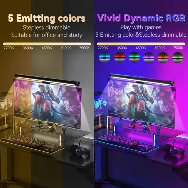 Computer Monitor Screen Light Bar LED Desk Lamp Monitor Light Bar Eye-Care Stepless Table Lamp Dimming Lighting for Work Gaming - Urbizia