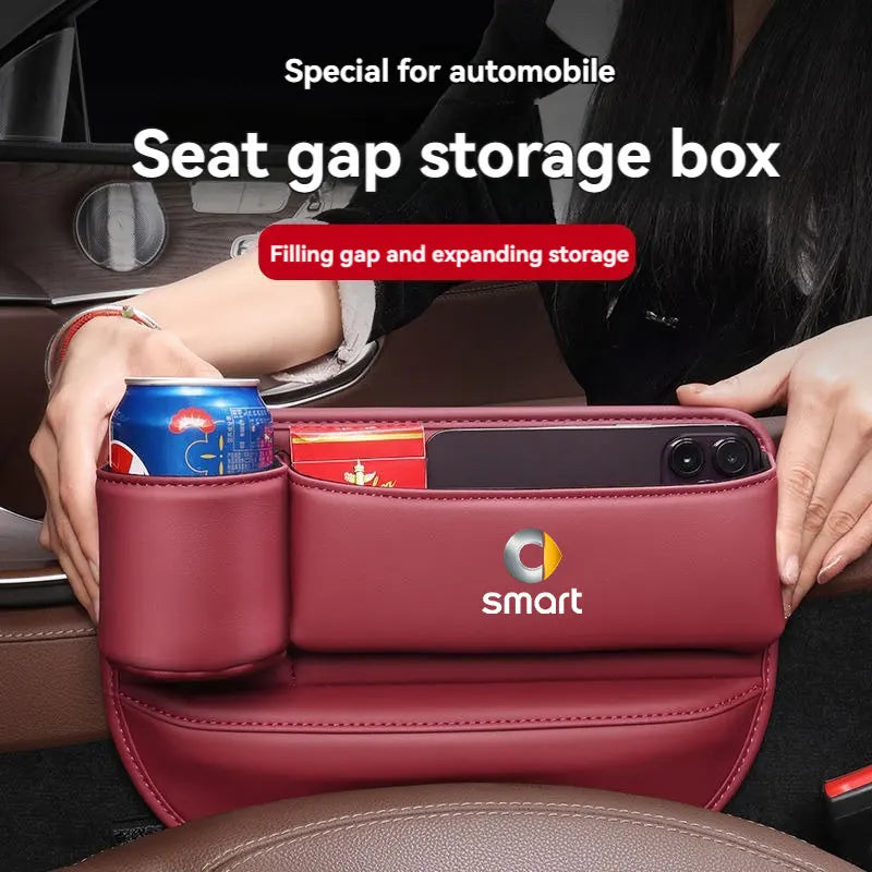 Leather Car Seat Gap Organizer Filler Side Storage Pocket With Cup Holder with logo For smart fortwo forfour 453 451 450 Car