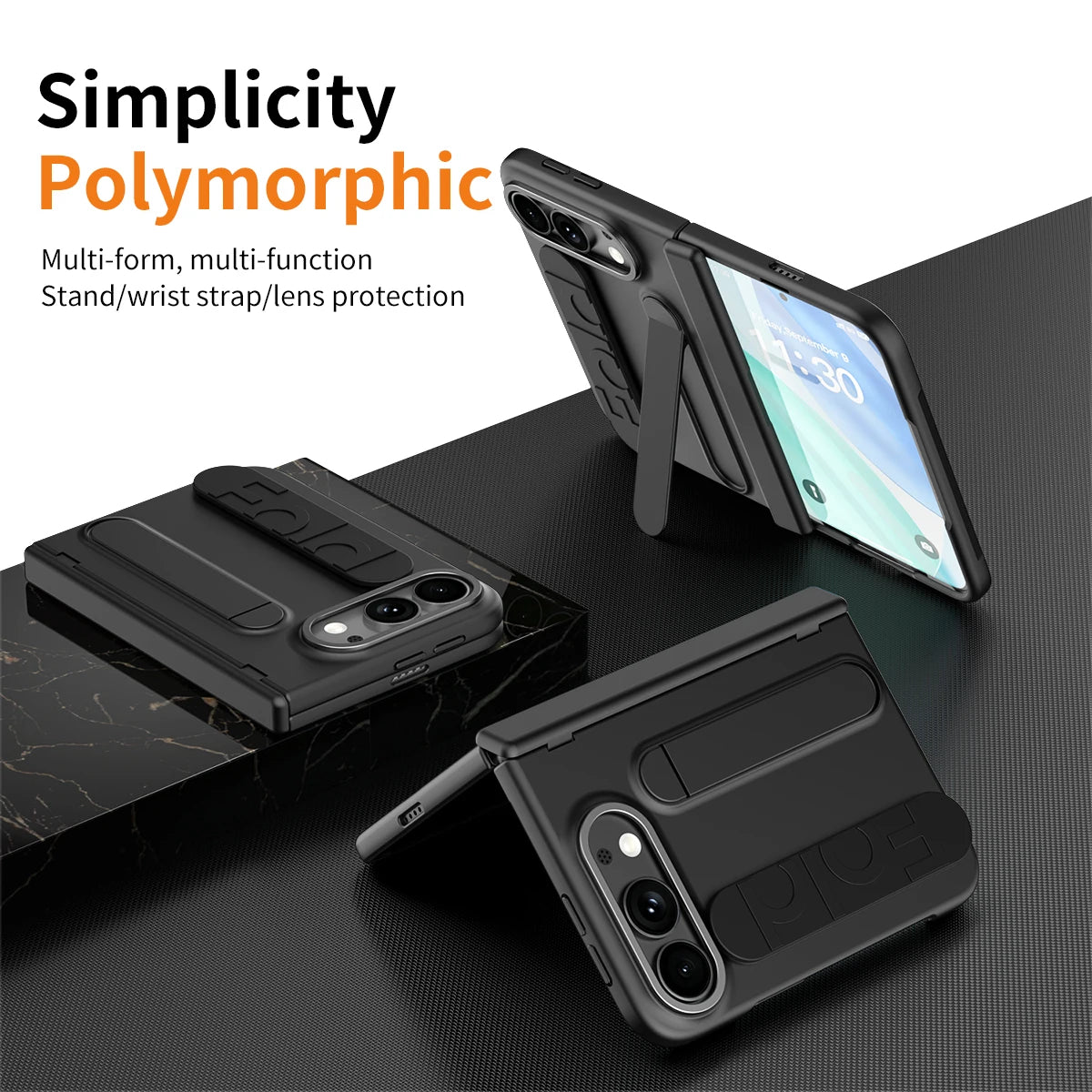 Portable Silicone Palm Strap Wristband Hinge Phone Case For iPhone Ultra 18 Fold Hard PC Slim Cover With HD Screen Protector