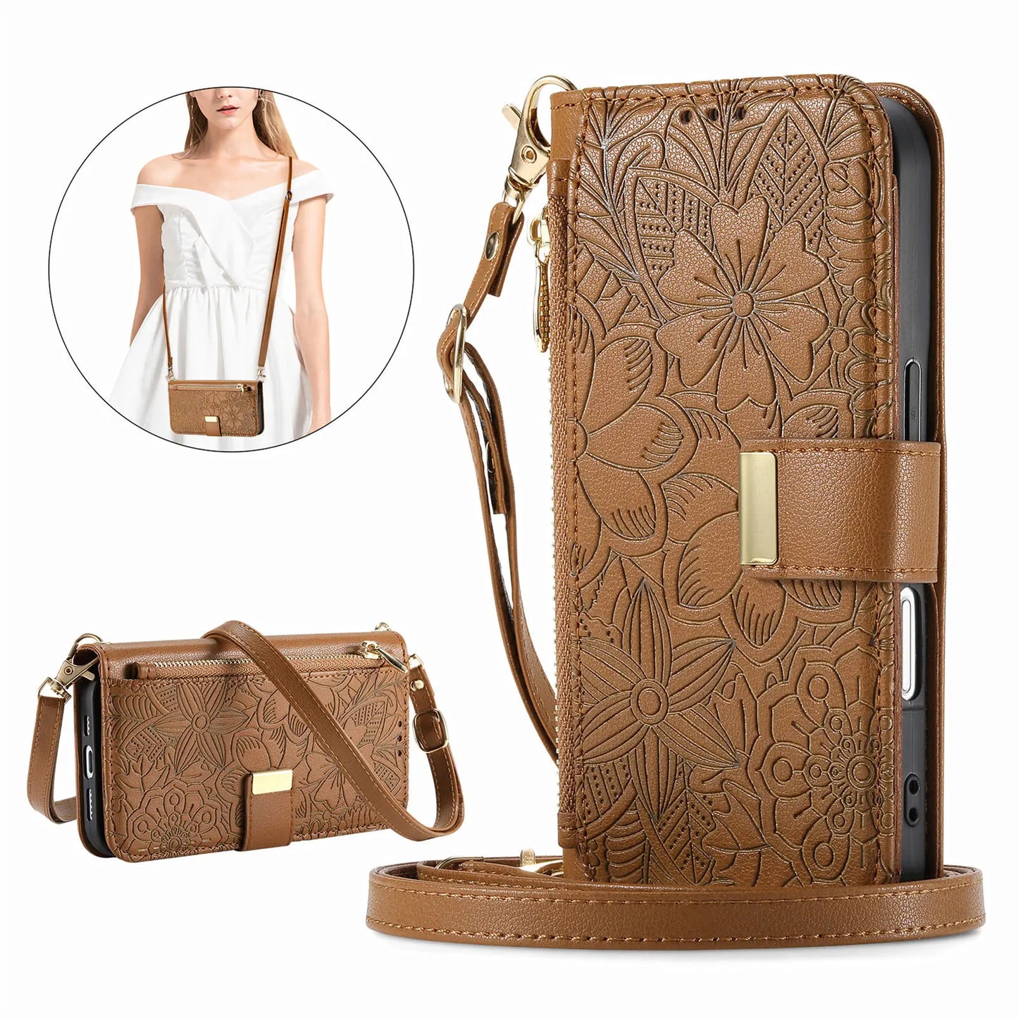 PU Leather Zipper Crossbody Flip Wallet Card Slot Phone Case For Samsung Galaxy S26 Plus S26 Pro S26 Ultra A57 Wrist Strap Cover