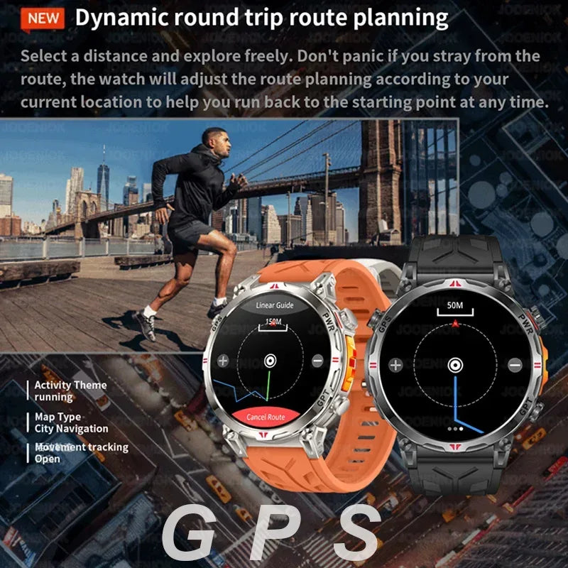 2026 New Outdoor Sports Smartwatch Men GPS Positioning 650mAh HD Call 1.56-inch AMOLED Screen Compass 5ATM Waterproof Watch Man - Urbizia