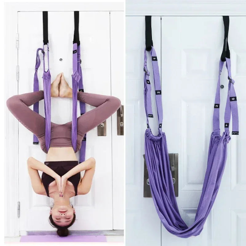 Adjustable Aerial Yoga Strap Elastic Stretch Door Hanging Yoga Belts Hammock Swing Fitness Handstand Rope Training Device Women - Urbizia