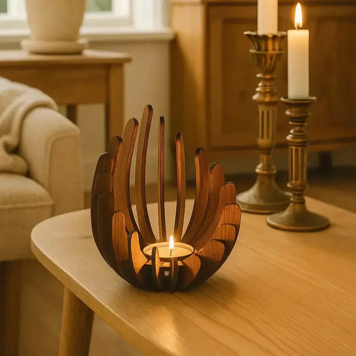 1Pc Hand-Assembled Lotus Candle Holder - Elegant Wooden Tea Light Centerpiece, Home Table Decor for Weddings, Christmas, Mot [Likely Incomplete, Needs Context for Full Meaning] - Urbizia