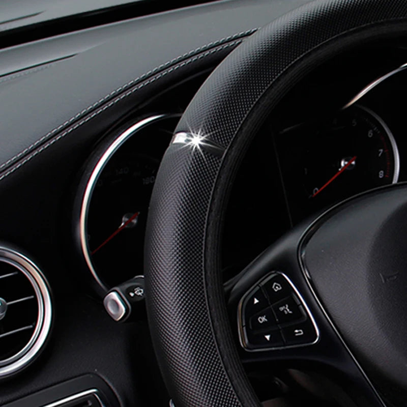 PU leather shiny metal stretchable car rimless steering wheel cover suitable for 14.5 - 15 inch car decoration items