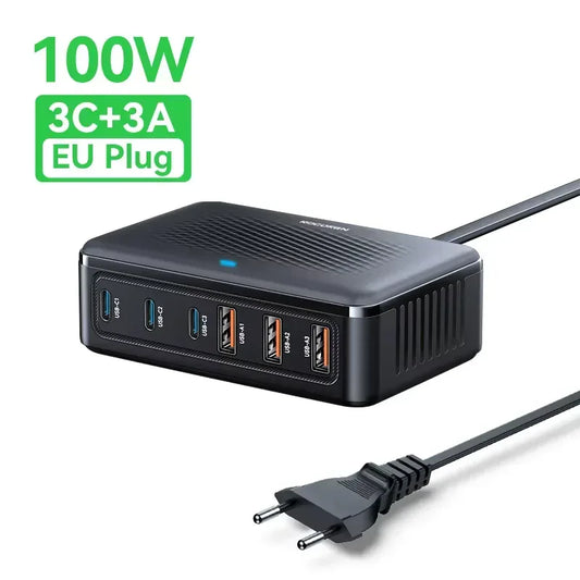 Rocoren USB Charger 100W GaN Charger 6-ports Desktop Fast Charging Type C Charger Portable Power Station For iPhone 17 16 Xiaomi - Urbizia